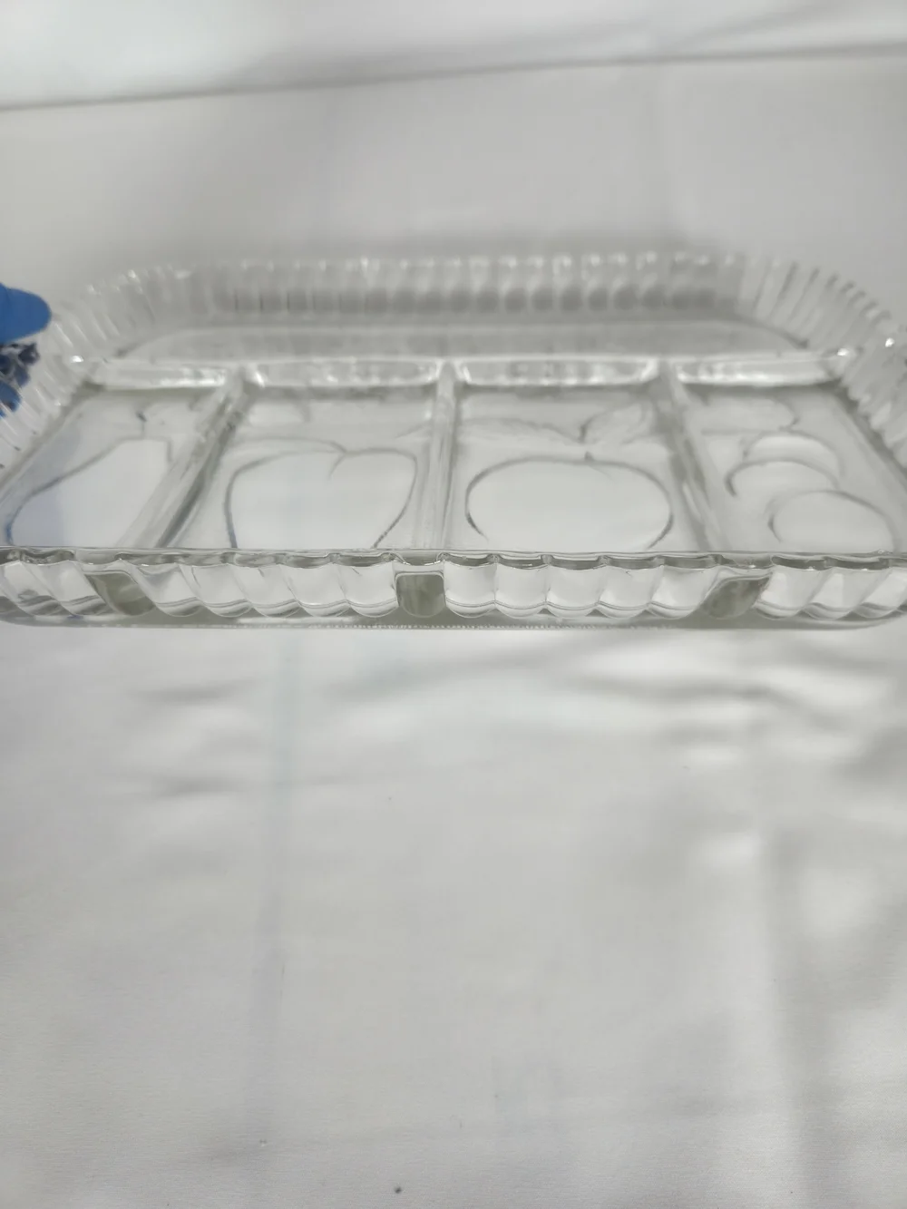 Clear Glass Divided Serving Tray with Fruit Motif